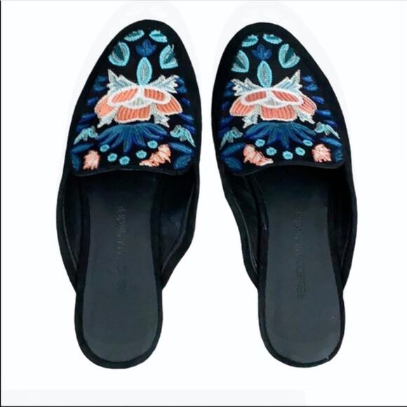 Rebecca Minkoff Raylee Blue Suede Embroidered Mule Sz 6 - Picture 2 of 5